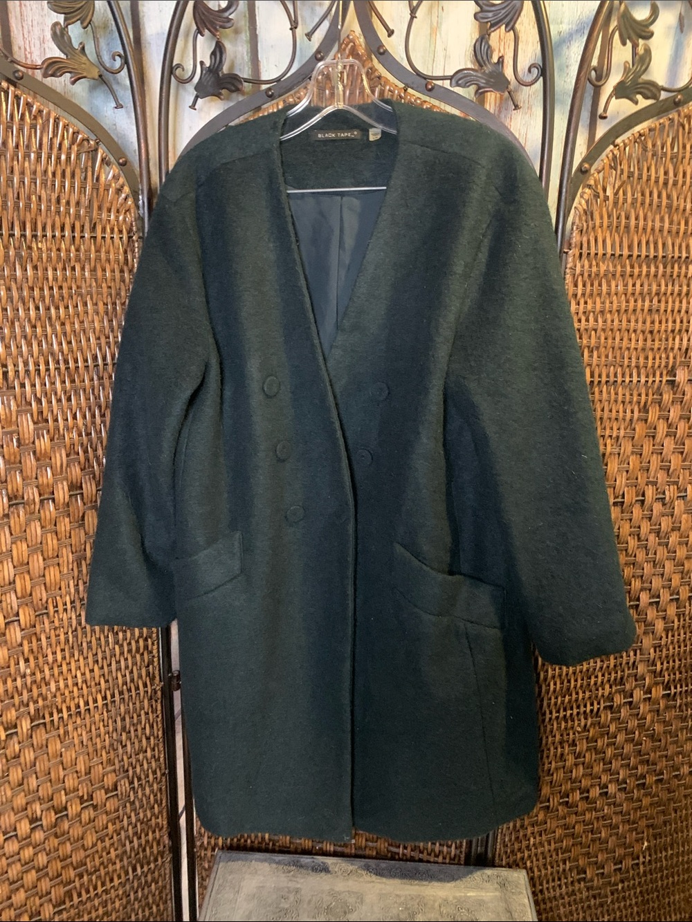 Black Tape Wool Blend Green Fuzzy Coat Size L
